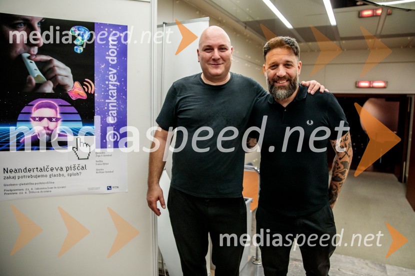  Boštjan Gombač, glasbenik;  Žiga  Gombač, pisatelj in pesnik, avtor stripa CukrarnaNeandertalčeva piščal, zakaj potrebujemo glasbo, sploh?, premiera v Cankarjevem domu