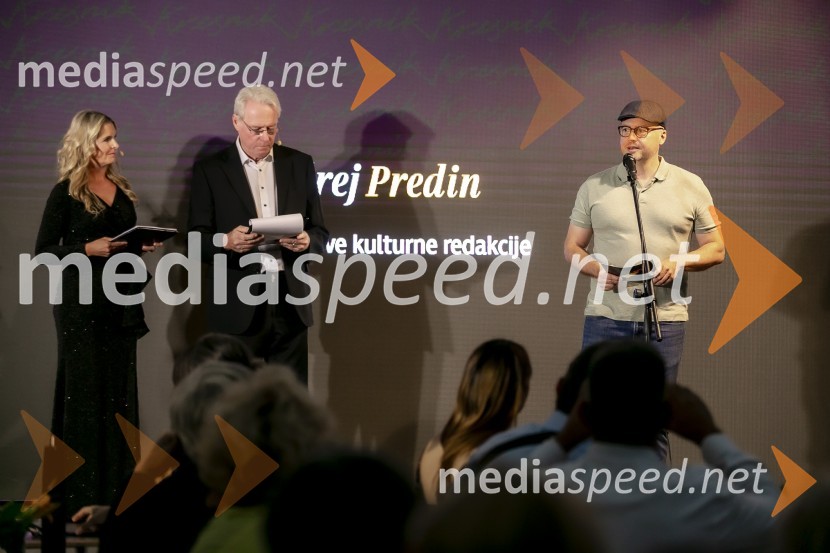  Bernarda Žarn, voditeljica;  Lučka Počkaj, igralka; Prof. Dr. Andrej Predin, pisatelj in novinarKresnika za najboljši roman leta je prejela Anja Mugerli