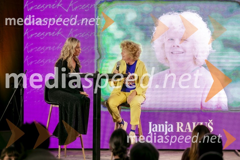  Bernarda Žarn, voditeljica;  Janja Rakuš, pisateljica in vizualna umetnicaKresnika za najboljši roman leta je prejela Anja Mugerli