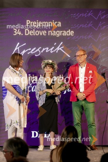  Nataša  Luša, direktorica družbe Delo d.o.o.;  Anja Mugerli, pisateljica;  Igor Bratož, novinarKresnika za najboljši roman leta je prejela Anja Mugerli