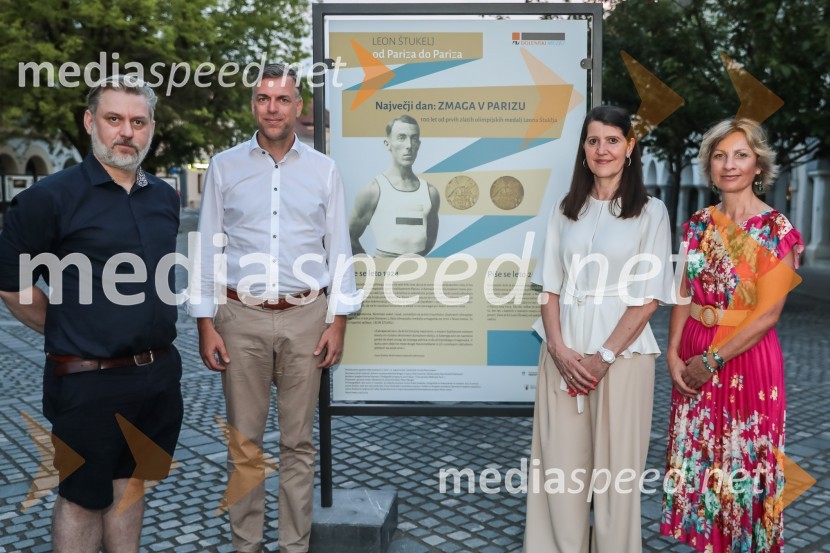  Klemen Dvornik, filmski in televizijski režiser ter predsednik NS DSR;  Gregor Macedoni, župan, Mestna občina Novo mesto;  Jasna Dokl Osolnik, direktorica Dolenjski muzej;  Marjeta Bregar, kustosinja, Dolenjski muzejV Novem mestu obeležili 100. obletnico prvih Štukljevih medalj na olimpijskih igrah