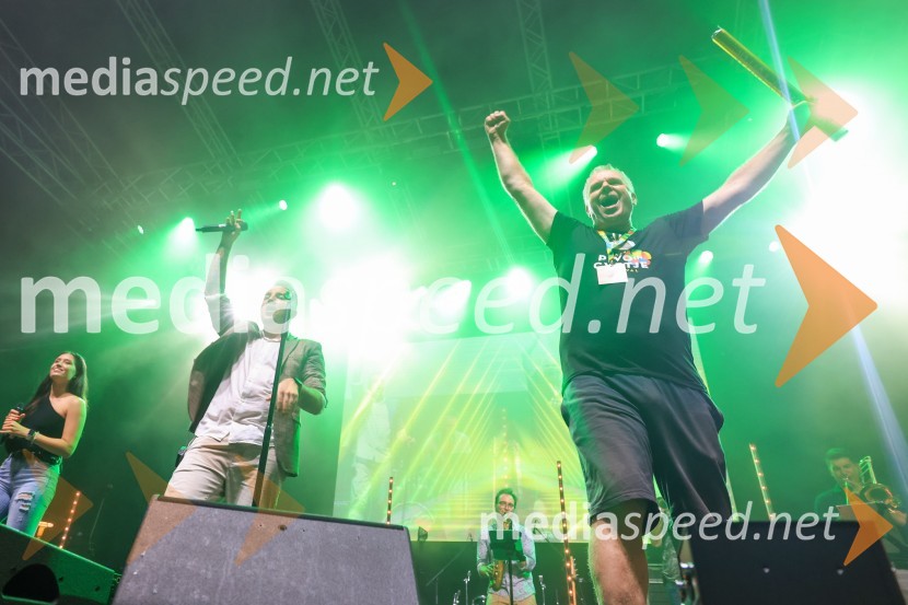  Taja Padežnik;  Dejan Krajnc, Dejan Dogaja;  Miha Deželak, radijski voditelj, humanitarec59. festival Pivo in cvetje Laško, otvoritev festivala