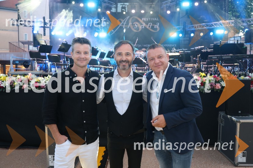  Boštjan Romih, televizijski in radijski voditelj;  Mladen Delin, direktor festivala Arsana;  Marko Žiher, direktor, Žiher hišeGala večer slovenske popevke na Festivalu Arsana