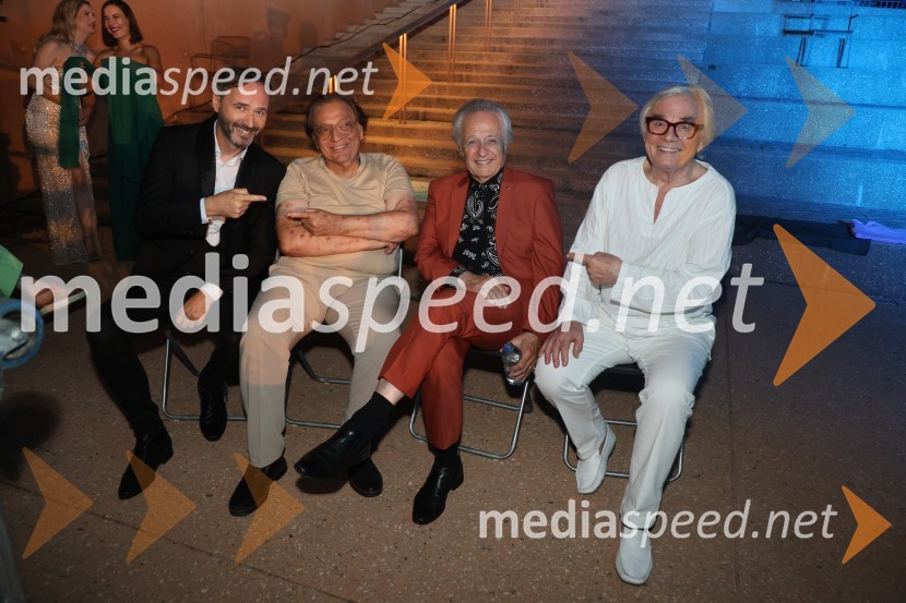  Mladen Delin, direktor festivala Arsana;  Oto Pestner, pevec;  Alfi Nipič, pevec;  Lado  Leskovar, pevec in ambasador UnicefGala večer slovenske popevke na Festivalu Arsana