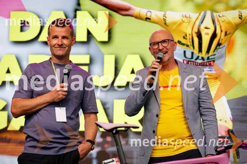  Andrej Hauptman, nekdanji kolesar, selektor državne kolesarske reprezentance;  Anže Bašelj, voditeljSprejem Tadeja Pogačarja v Ljubljani