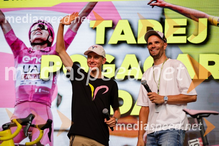  Tadej Pogačar, kolesar;  Luka Mezgec, kolesarSprejem Tadeja Pogačarja v Ljubljani