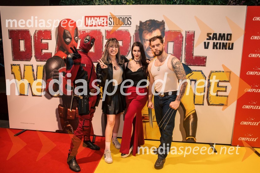  Matic  Gaiser, cosplayer, costumer;  Kaja Kočevar- Kaya Solo, vlogerka;  Simona Bračun Rok, Cineplexx;  Jurij K. KoyaVečer superjunakov s filmom Deadpool & Wolverine v Cineplexx Ljubljana