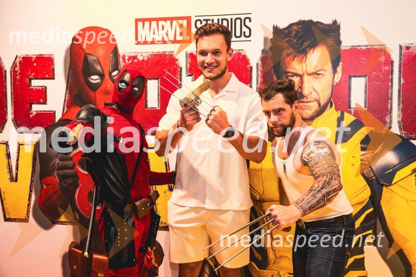  Matic  Gaiser, cosplayer, costumer;  Andrej Pavličević, osebni trener in ustvarjalec vsebin;  Jurij K. KoyaVečer superjunakov s filmom Deadpool & Wolverine v Cineplexx Ljubljana