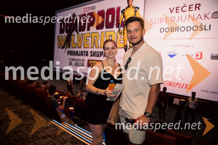  Gaja Hribernik, ustvarjalka vsebin, osebna trenerka;  Andrej Pavličević, osebni trener in ustvarjalec vsebinVečer superjunakov s filmom Deadpool & Wolverine v Cineplexx Ljubljana