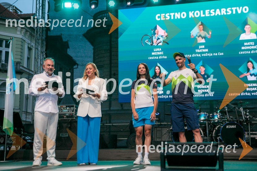  Aleš Smrekar, novinar in dnevni urednik Val202;  Anja Hlača Ferjančič, novinarka, RTV;  Urša Pintar, kolesarka;  Luka Mezgec, kolesarSprejem slovenskih olimpijcev na Kongresnem trgu