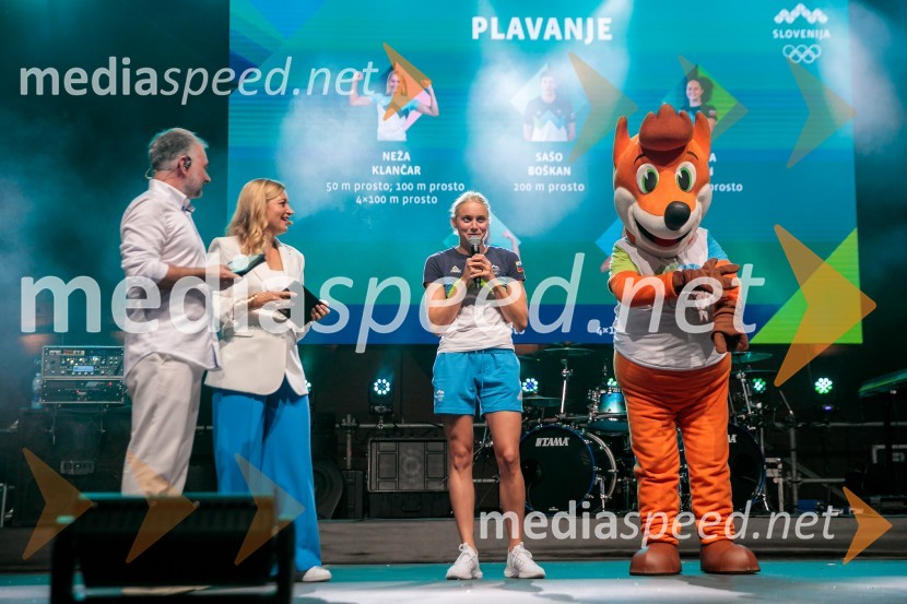  Aleš Smrekar, novinar in dnevni urednik Val202;  Anja Hlača Ferjančič, novinarka, RTV;  Neža Klančar, plavalkaSprejem slovenskih olimpijcev na Kongresnem trgu