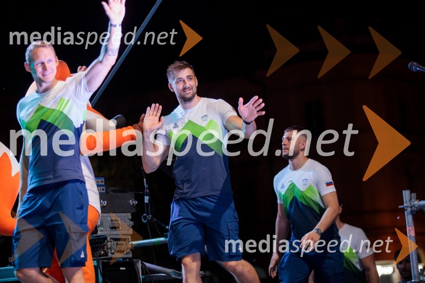  Tilen Kodrin, rokometaš;  Nejc Cehte, rokometaš;  Aleks Vlah, rokometašSprejem slovenskih olimpijcev na Kongresnem trgu