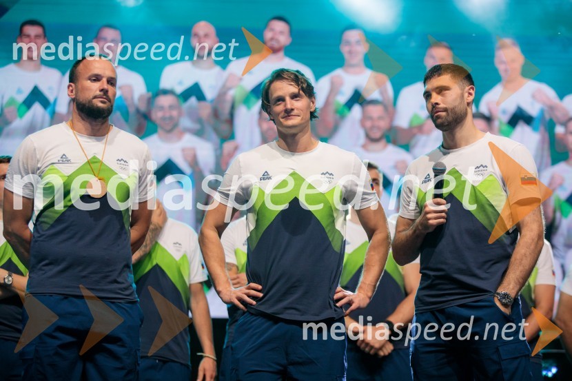  Uroš Zorman, trener, Slovenska rokometna reprezentanca;  Jure Dolenec, rokometaš;  Blaž Janc, rokometašSprejem slovenskih olimpijcev na Kongresnem trgu