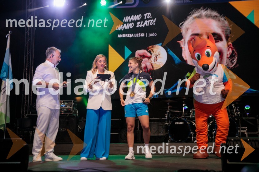  Aleš Smrekar, novinar in dnevni urednik Val202;  Anja Hlača Ferjančič, novinarka, RTV;  Andreja Leški, judoistkaSprejem slovenskih olimpijcev na Kongresnem trgu