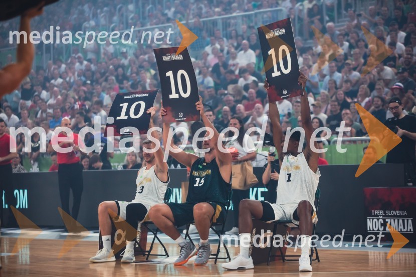  Goran Dragić, košarkar;  Nikola Jokić, košarkar;  Chris Bosh, košarkarPoslovilna tekma Gorana Dragića v Stožicah