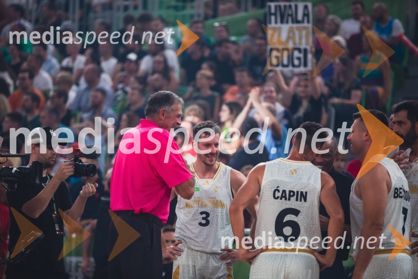  Goran Dragić, košarkar;  Aleksandar Ćapin, košarkar;  Sani  Bečirović, nekdanji košarkarPoslovilna tekma Gorana Dragića v Stožicah