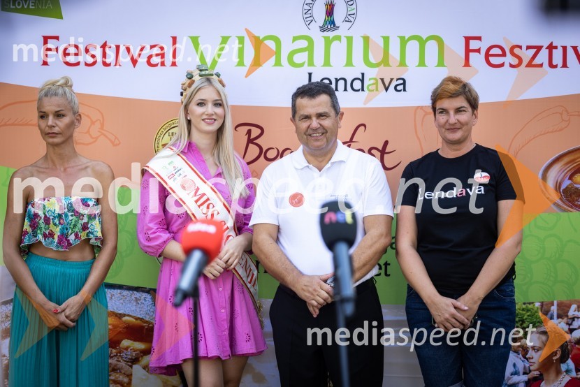  Jelka Verk, organizatorka, podjetnica, lastnica licence Miss Slovenije;  Alida Tomanič, Miss Slovenije 2023;  Janez Magyar, župan, Občina Lendava;  Martina  Bukovec, Zavod za turizem in razvoj LendavaTerme Lendava zmagala na tekmovanju Bogračfest 2024