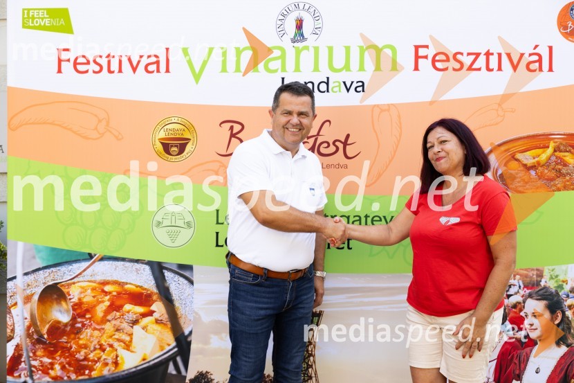  Janez Magyar, župan, Občina Lendava;  Elvira Vaupotič Göncz, predsednica, Zveze kulturnih društev Lendava45. Lendavska trgatev 2024