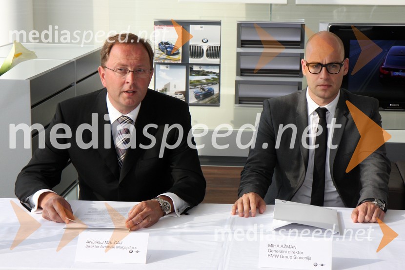 Andrej Malgaj, lastnik in direktor podjetja Avtohiša Malgaj in Miha Ažman, generalni direktor BMW SlovenijaOtvoritev novega prodajno servisnega centra BMW Malgaj Kranj