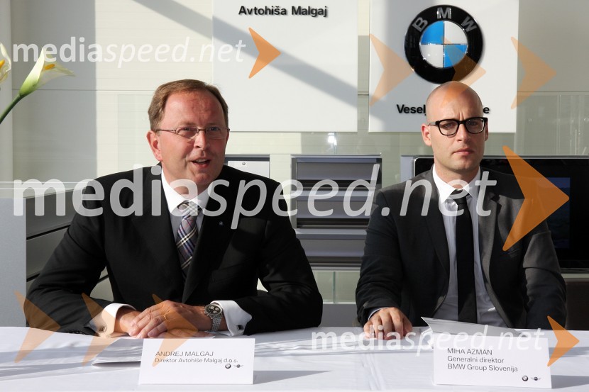 Andrej Malgaj, lastnik in direktor podjetja Avtohiša Malgaj in Miha Ažman, generalni direktor BMW SlovenijaOtvoritev novega prodajno servisnega centra BMW Malgaj Kranj