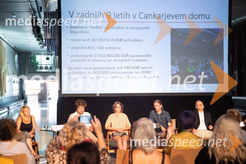  Tatjana Doma, dramaturginja SLG Celje;  Luka Marcen, režiser;  Urška Brodar, dramaturginja, Slovensko mladinsko gledališče;  Andrej Jaklič, vodja gledališkega in sodobnoplesnega programa CD; mag. Aleš Drenik, vodja programa resne glasbe, opere in balet, Cankarjev domPredstavitev sezone 2024/25, Cankarjev dom