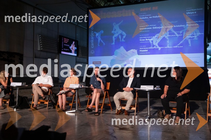  Luka Marcen, režiser;  Urška Brodar, dramaturginja, Slovensko mladinsko gledališče;  Andrej Jaklič, vodja gledališkega in sodobnoplesnega programa CD; mag. Aleš Drenik, vodja programa resne glasbe, opere in balet, Cankarjev dom;  Uršula Cetinski, generalna direktorica, Cankarjev domPredstavitev sezone 2024/25, Cankarjev dom