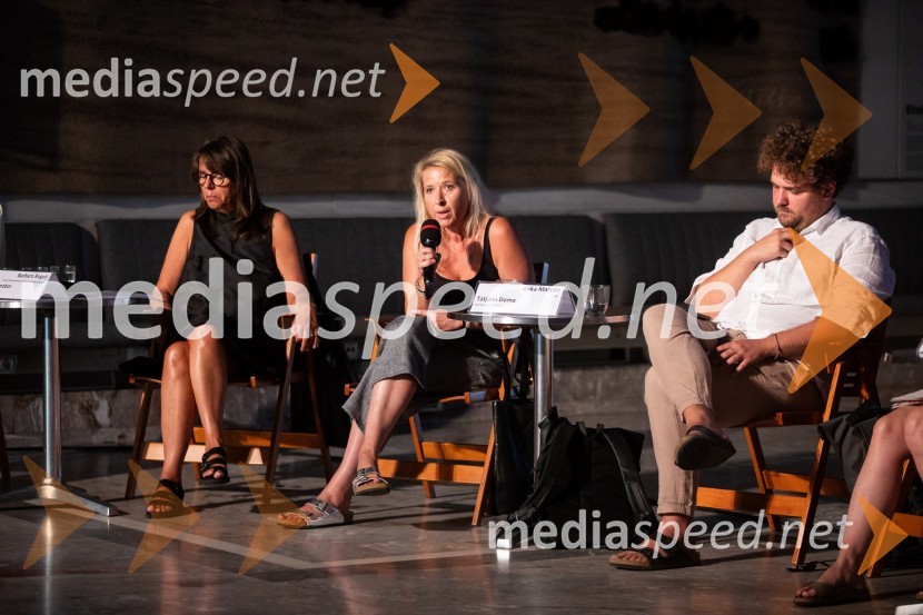  Barbara Rogelj, vodja humanističnega in kulturno-vzgojnega programa, Cankarjev dom;  Tatjana Doma, dramaturginja SLG Celje;  Luka Marcen, režiserPredstavitev sezone 2024/25, Cankarjev dom