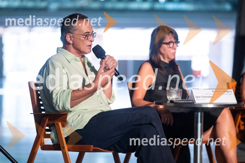   Igor  Samobor, igralec;  Barbara Rogelj, vodja humanističnega in kulturno-vzgojnega programa, Cankarjev domPredstavitev sezone 2024/25, Cankarjev dom