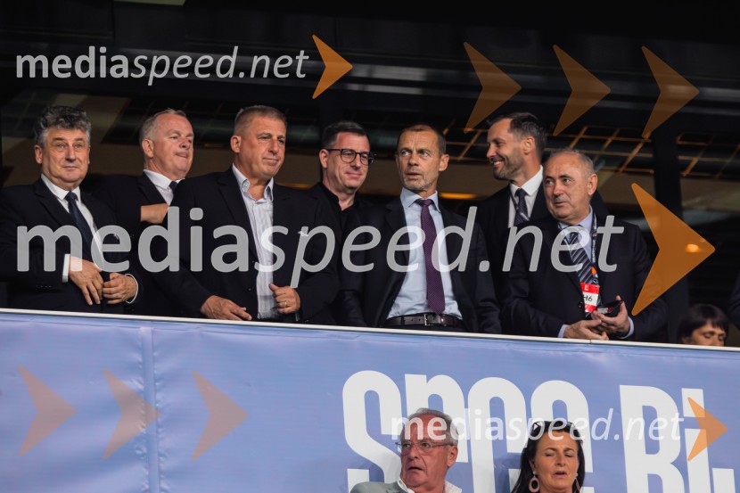  ... ;  ... ;  ... ;  ... ;  Aleksander Čeferin, odvetnik in predsednik UEFE;  ... ;  Radenko Mijatović, predsednik Nogometne zveze SlovenijeSlovenija remizirala Avstrijo, liga narodov 2024