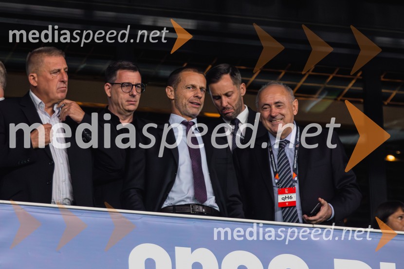  ... ;  ... ;  Aleksander Čeferin, odvetnik in predsednik UEFE;  ... ;  Radenko Mijatović, predsednik Nogometne zveze SlovenijeSlovenija remizirala Avstrijo, liga narodov 2024