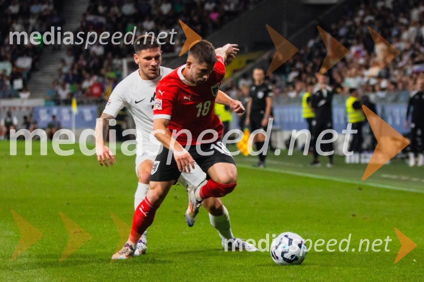  Erik Janža, nogometaš;  Romano Schmid, nogometaš, AvstrijaSlovenija remizirala Avstrijo, liga narodov 2024