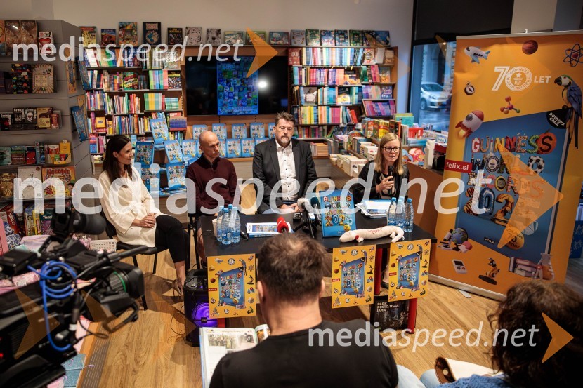  Mateja Rosa;  Luka Trpin;  Boris Tomašič, tv voditelj;  Mojca Benedičič, založba UčilaPredstavitev nove Guinnessove knjige rekordov in druženje s slovenskimi rekorderji