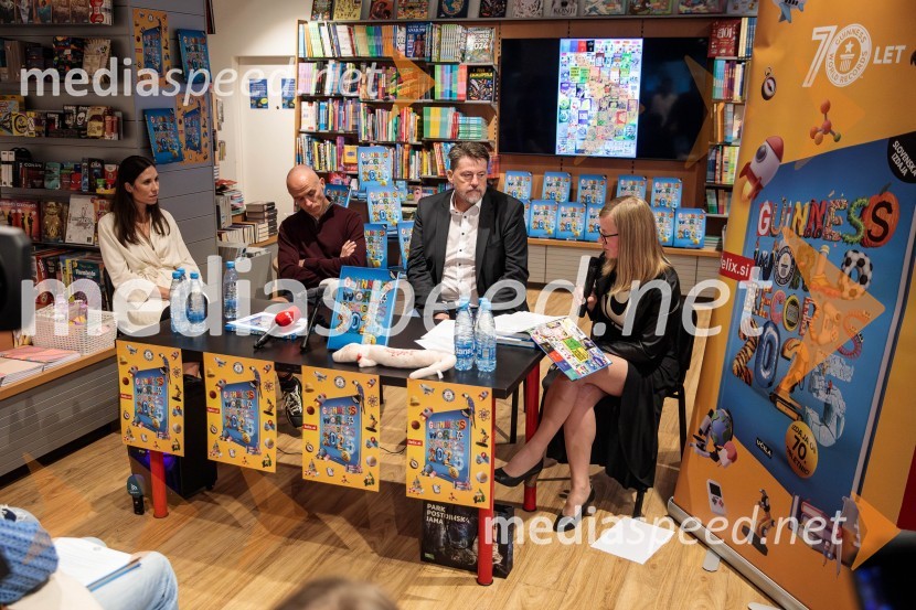  Mateja Rosa;  Luka Trpin;  Boris Tomašič, tv voditelj;  Mojca Benedičič, založba UčilaPredstavitev nove Guinnessove knjige rekordov in druženje s slovenskimi rekorderji