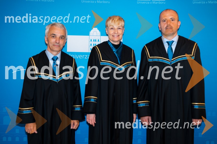 prof. dr. Bojan Dolšak,  prorektor za razvoj kakovosti in razvojne projekte, UM; prof. dr. Mihaela Koletnik, nekdanja prorektorica, Univerza v Mariboru; prof. dr. Miralem  Hadžiselimović, Prorektor za infrastrukturo Univerze v MariboruDan Univerze v Mariboru 2024