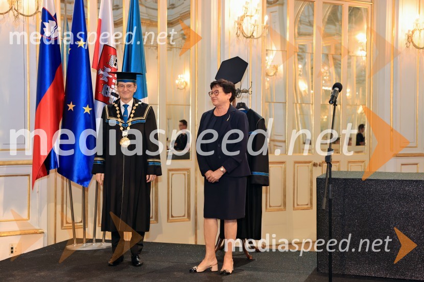 prof. dr. Zdravko Kačič, rektor Univerze v Mariboru; prof. dr.  Dušica Pahor, Prodekanica za znanstveno-raziskovalno dejavnost, Fakulteta za medicino, Univerza v MariboruDan Univerze v Mariboru 2024