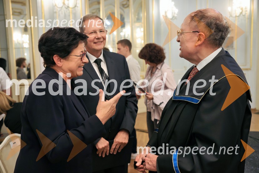 prof. dr.  Dušica Pahor, Prodekanica za znanstveno-raziskovalno dejavnost, Fakulteta za medicino, Univerza v Mariboru; izr. prof. dr.  Artur Pahor, dr. med.; Sir Gregory Paul Winter, znanstvenikDan Univerze v Mariboru 2024