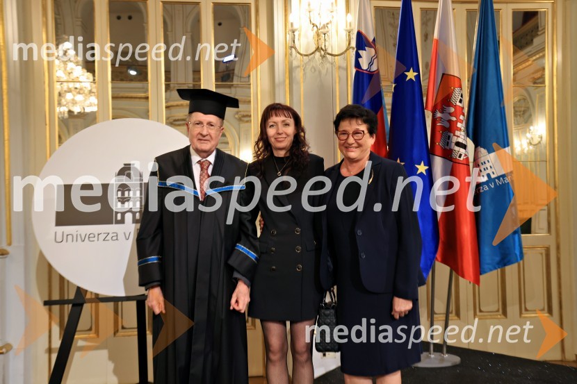 Sir Gregory Paul Winter, znanstvenik; Doc. Dr. Mojca Tancer Verboten, glavni tajnik, Univerza v Mariboru; prof. dr.  Dušica Pahor, Prodekanica za znanstveno-raziskovalno dejavnost, Fakulteta za medicino, Univerza v MariboruDan Univerze v Mariboru 2024
