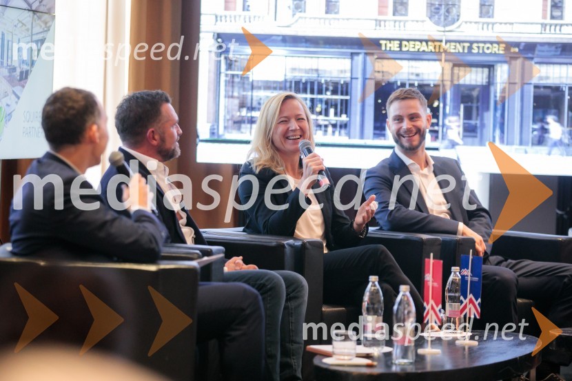  Tim Gledstone, partner, Squire and Partners;  Katarina Konda, Mestna občina Ljubljana;  Michal Maco, direktor podjetja Corwin v Sloveniji in ustanoviteljev slovaške znamke oblačil BratiskaČaj z razlogom z naslovom Blagovna znamka delodajalca in prihodnost delovnega okolja
