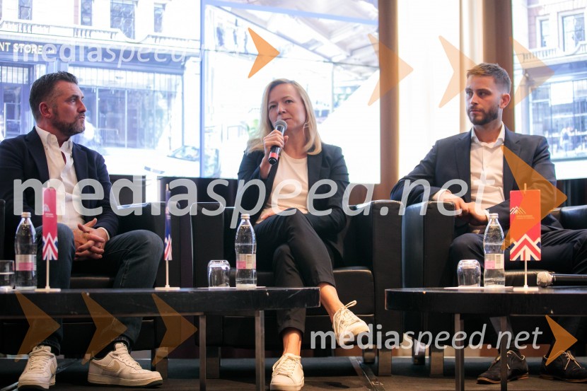  Tim Gledstone, partner, Squire and Partners;  Katarina Konda, Mestna občina Ljubljana;  Michal Maco, direktor podjetja Corwin v Sloveniji in ustanoviteljev slovaške znamke oblačil BratiskaČaj z razlogom z naslovom Blagovna znamka delodajalca in prihodnost delovnega okolja