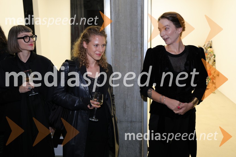  Tina Gerlec, direktorica galerija Tkalka;  Lučka Centa, likovna umetnica;  Anja Seničar, kuratorkaOdprtje razstave Lučke Centa z naslovom ARTE - FAKT