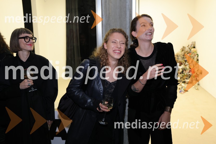  Tina Gerlec, direktorica galerija Tkalka;  Lučka Centa, likovna umetnica;  Anja Seničar, kuratorkaOdprtje razstave Lučke Centa z naslovom ARTE - FAKT