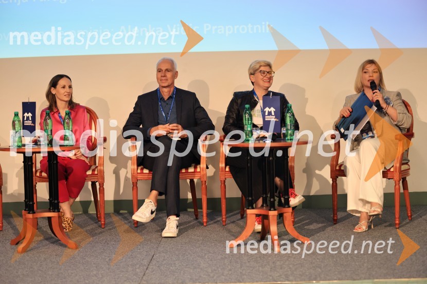  Eva Bönisch;  Jaka Stele, direktor Visionect;  Lenja Faraguna, strokovnjakinja za marketing in predavateljica;  Alenka Vidic Praprotnik, o28Managerski kongres 2024, prvi dan