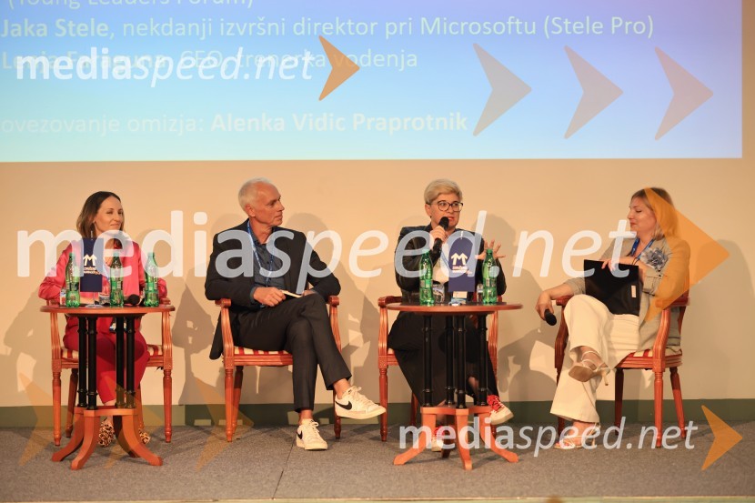  Eva Bönisch;  Jaka Stele, direktor Visionect;  Lenja Faraguna, strokovnjakinja za marketing in predavateljica;  Alenka Vidic Praprotnik, o28Managerski kongres 2024, prvi dan