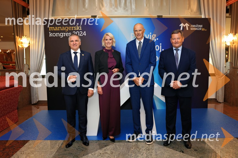  Marko Lotrič, predsednik, Državni svet;  Petra Juvančič, izvršna direktorica, Združenje Manager; mag. Iztok Seljak, predsednik, Združenje Manager; dr. Aleksander Jevšek, minister za kohezijo in regionalni razvojManagerski kongres 2024, prvi dan