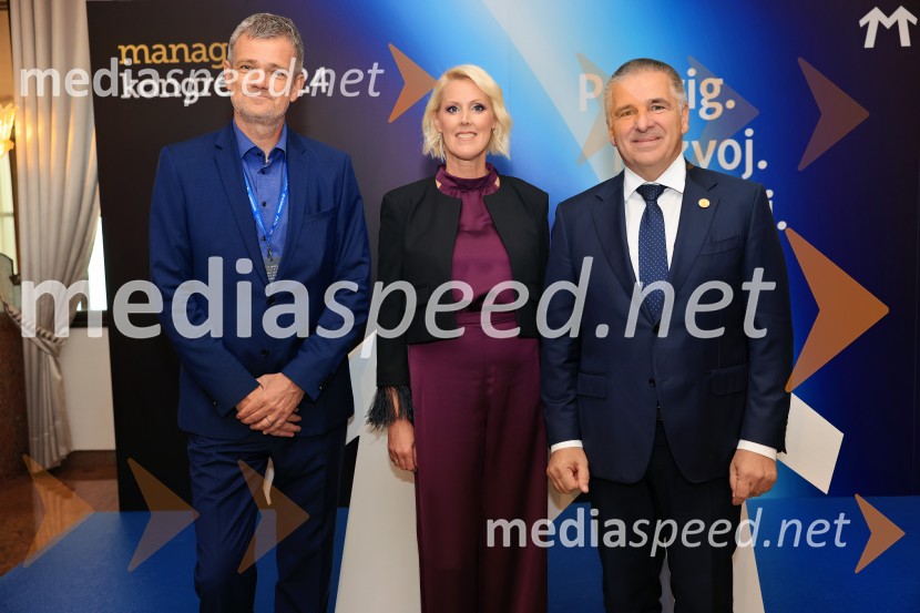 mag. Tomaž  Berločnik, nekadnji predsednik uprave Petrol d.d.;  Petra Juvančič, izvršna direktorica, Združenje Manager;  Marko Lotrič, predsednik, Državni svetManagerski kongres 2024, prvi dan