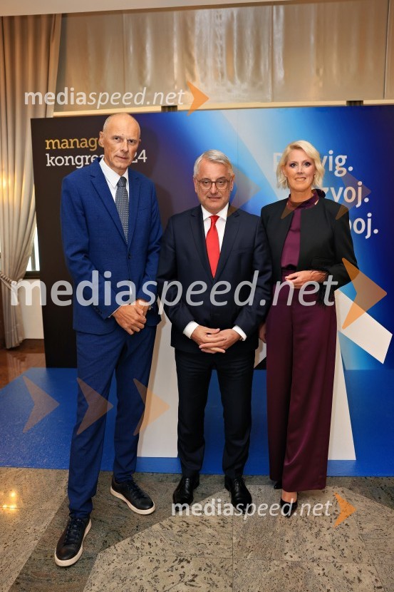mag. Iztok Seljak, predsednik, Združenje Manager;  Matjaž Han, minister za gospodarstvo, turizem in šport;  Petra Juvančič, izvršna direktorica, Združenje ManagerManagerski kongres 2024, prvi dan