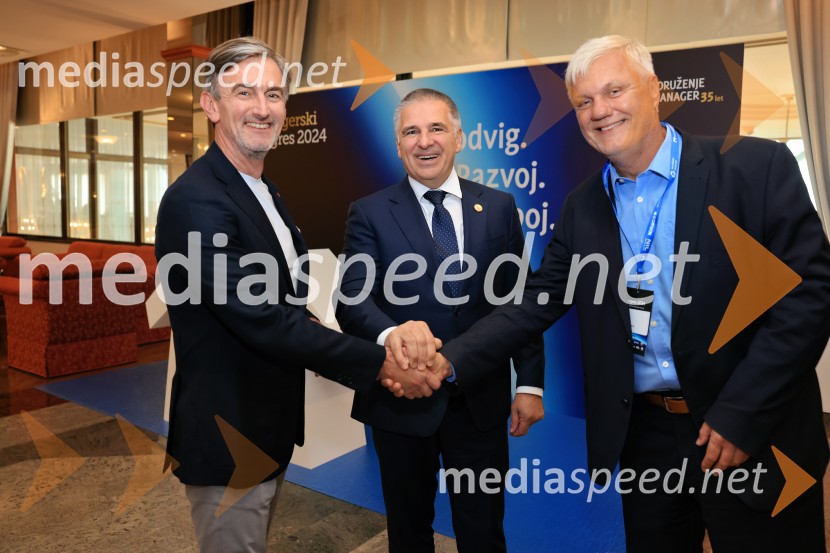  Marko Lukić, lastnik in direktor družbe Lumar IG;  Marko Lotrič, predsednik, Državni svet;  Milan Kuster, I-vent d.o.o.Managerski kongres 2024, prvi dan