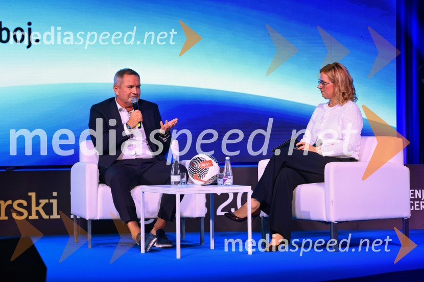  Matjaž Kek, selektor slovenske nogometne reprezentance;  Tanja Subotić Levanič, direktorica korporativnih odnosov, Pivovarna Laško UnionManagerski kongres 2024, prvi dan