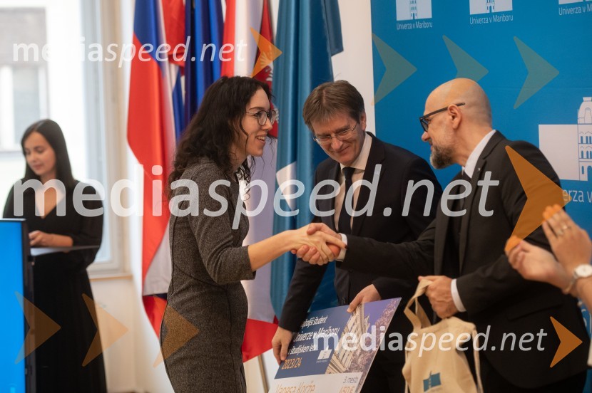  Vanesa Korže; prof. dr. Zdravko Kačič, rektor Univerze v Mariboru; Prof. dr. Dean Korošak,  prorektor za znanstvenoraziskovalno dejavnost Univerze v MariboruNajboljši študent Univerze v Mariboru je Rene Gril Rogina