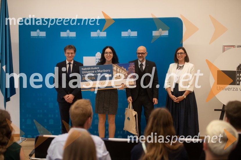 prof. dr. Zdravko Kačič, rektor Univerze v Mariboru;  Vanesa Korže; Prof. dr. Dean Korošak,  prorektor za znanstvenoraziskovalno dejavnost Univerze v Mariboru;  Nomi  Hrast , prorektorica za študentska vprašanja Univerze v MariboruNajboljši študent Univerze v Mariboru je Rene Gril Rogina